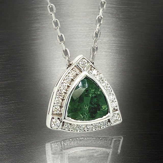Natural Tourmaline Diamond Pendant Necklace 17" 14k W Gold 2.49 TCW Certified For Sale - Image 14 of 14