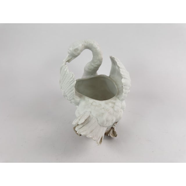 Victorian Antique White Bisque Porcelain Swan Planter – Sculptural Jardinière For Sale - Image 3 of 12