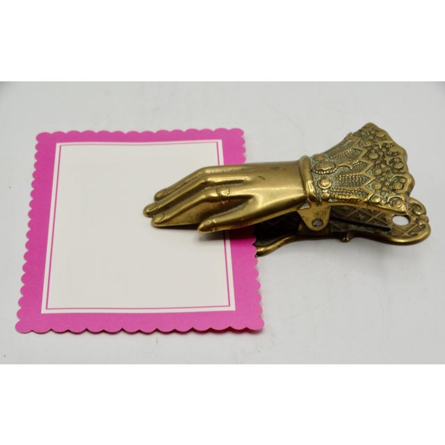 Victorian Antique English Novelty Brass Hand Note Desk Clip For Sale - Image 3 of 4