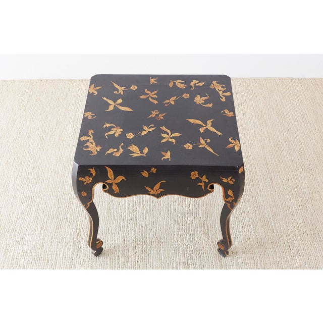 Asian Chinoiserie Style Black Lacquer Parcel Gilt Center Table For Sale - Image 3 of 13