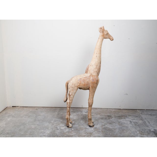 Beige Mid-Century American Carved Wooden Giraffe Sculpture with Natural Finish For Sale - Image 8 of 12