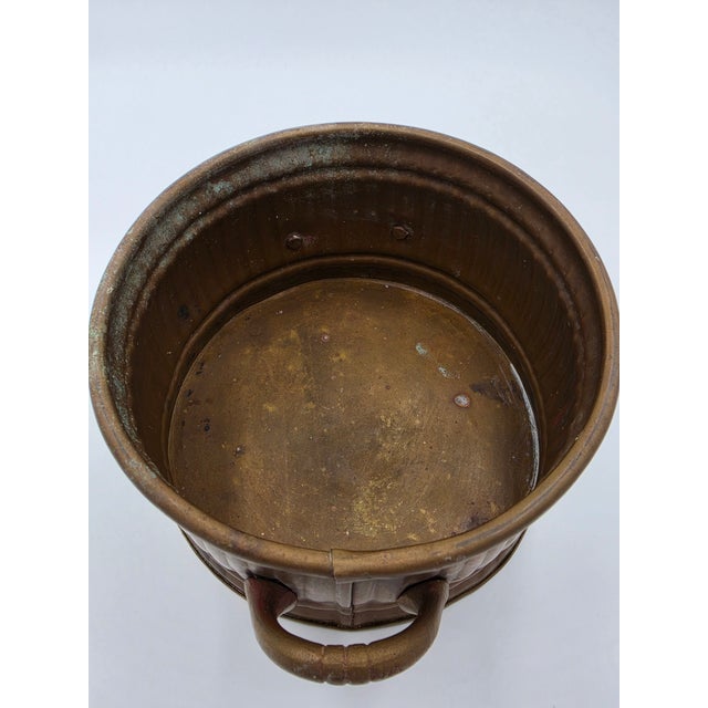 Vintage Fluted Copper & Brass Cachepot Planter Bowl With Cast Handles For Sale - Image 4 of 7