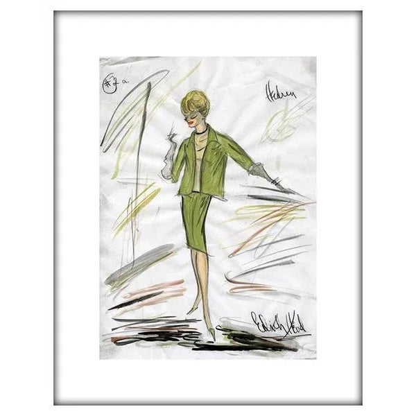 CHAIRISH EXCLUSIVE: AVAILABLE AT CHAIRISH ONLY. Rare reproduction of original costume sketch by Edith Head for actress...