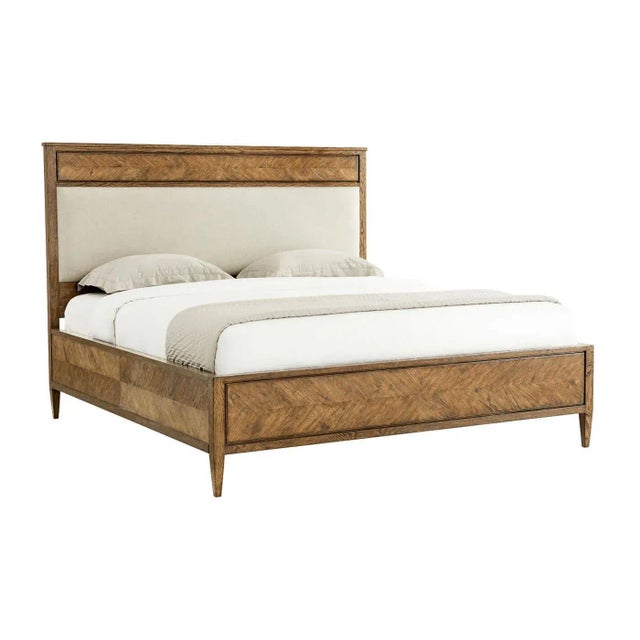 Herringbone Queen Bed - Light Oak For Sale - Image 4 of 5