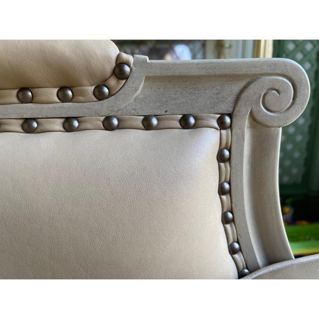 2000 - 2009 Vintage Louis XVI Style Leather Armchair by Jean-Rémy Couradette, France, 2001 For Sale - Image 5 of 9