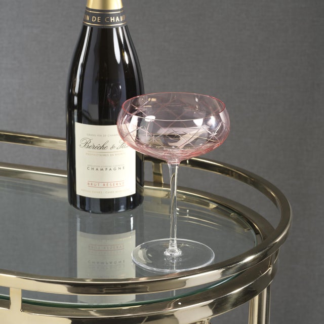 Audrey 4-Piece Set Hand Etched Coupe Glasses, Blush Luster For Sale - Image 4 of 8