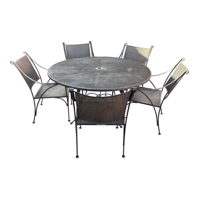 Beautiful Wrought Iron Summer Classics Patio Set Table & 5 Chairs For Sale
