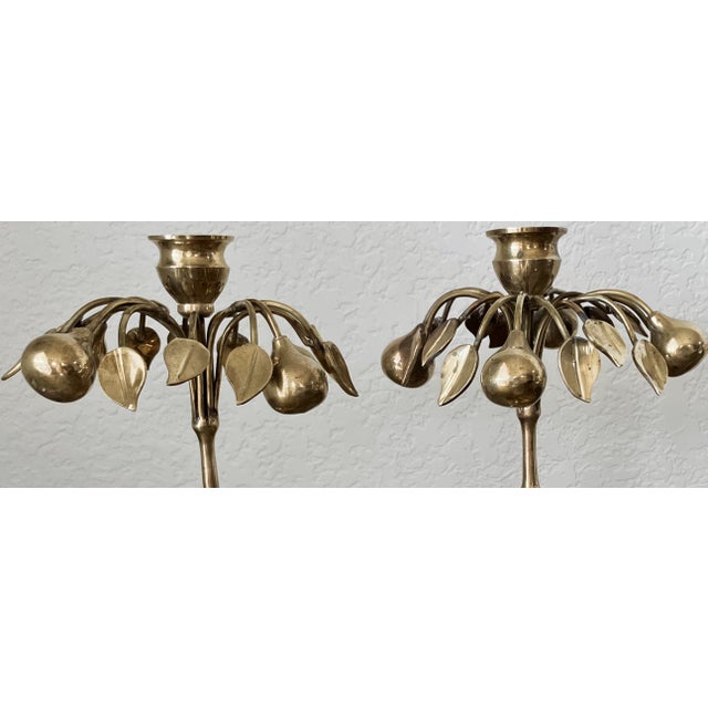 Circa 1970 Mottahedeh Brass Pear Tree Candlestick Holders - A Pair For Sale - Image 10 of 18