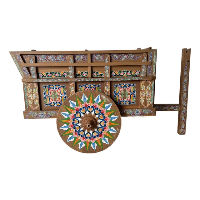 Vintage Joaquin Chaverri Costa Rican Folk Art Hand-Painted Ox Cart Bar / Drinks Cabinet For Sale