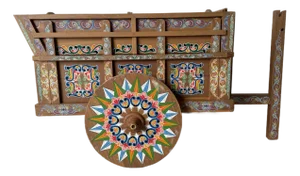Vintage Joaquin Chaverri Costa Rican Folk Art Hand-Painted Ox Cart Bar / Drinks Cabinet