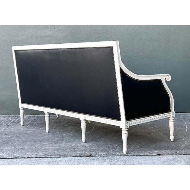 French Provincial Vintage Oly “Hanna” Leather Louis XVI Style Sofa For Sale - Image 3 of 12