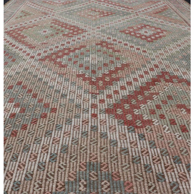 Colorful Vintage Turkish Embroidered Flat-Weave in Diamond Design 7'0 X 10'5 For Sale - Image 9 of 15