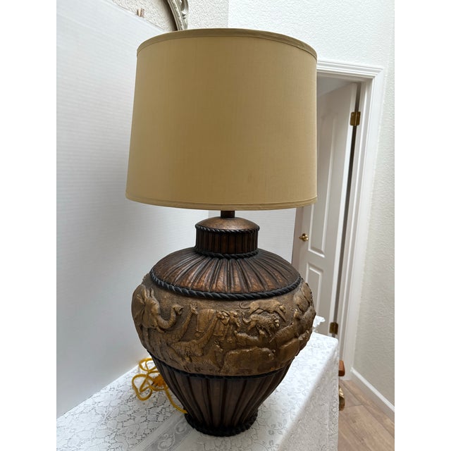 1970s Midcentury Wild Animal Large Safari Frieze Pottery Lamp For Sale - Image 5 of 7