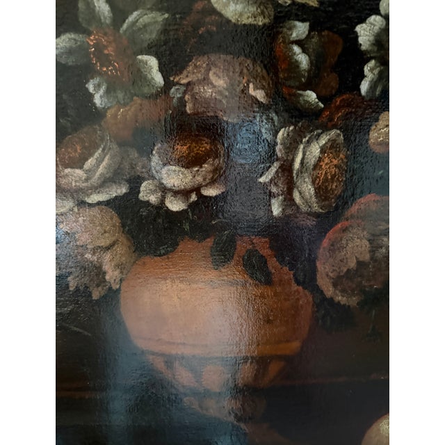 Mediterranean 18th Century Neapolitan School Floral & Fruit Still Life Oil Painting in Monumental Gilt Frame - Unsigned For Sale - Image 3 of 13