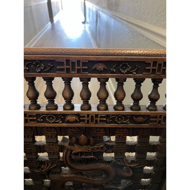 19th Century 19th Century Vintage Carved Chinese Dragon and Symbolic Armchairs - a Pair For Sale - Image 5 of 13