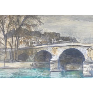 Aurèle Barraud, Parisian Bridge, 1950s, Watercolor, Framed For Sale