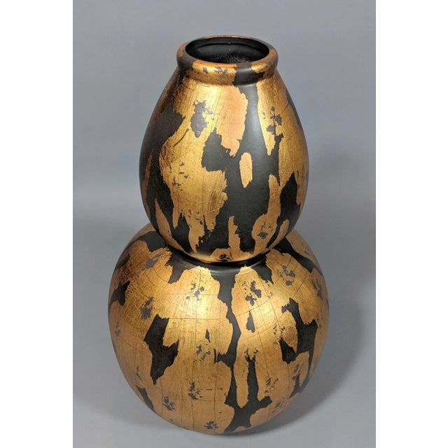 Transitional Regency Gold and Gray Oversized Decorative Vase For Sale - Image 11 of 11