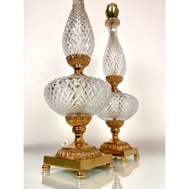 Neoclassical Cut Crystal & Brass Table Lamps, Italy, 1950s, Set of 2 For Sale - Image 4 of 18