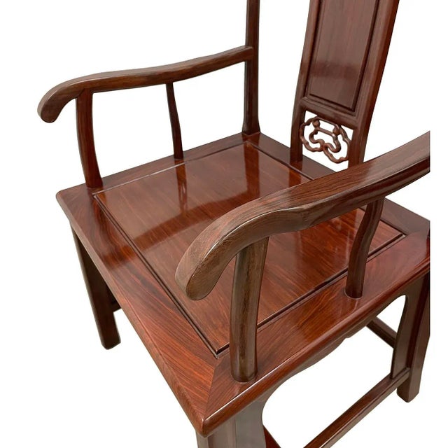 Wood 20th Century Chinese Rorsewood Carved Armchairs Set For Sale - Image 7 of 13