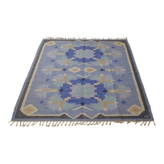 Vintage Blue Rug in a Design Called 'Carnation" by Ingegerd Silow, Sweden For Sale