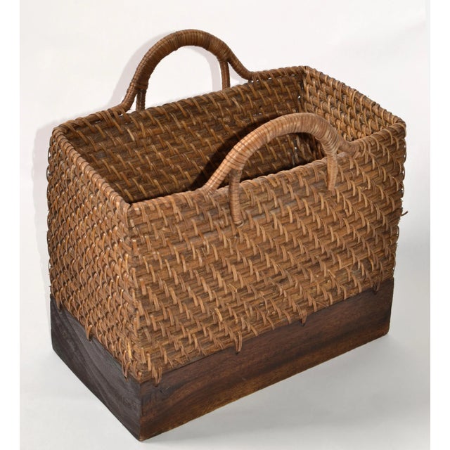 1970s Handmade Wood Reed Split Oak Firewood Basket Holder Woven Handles For Sale - Image 12 of 12