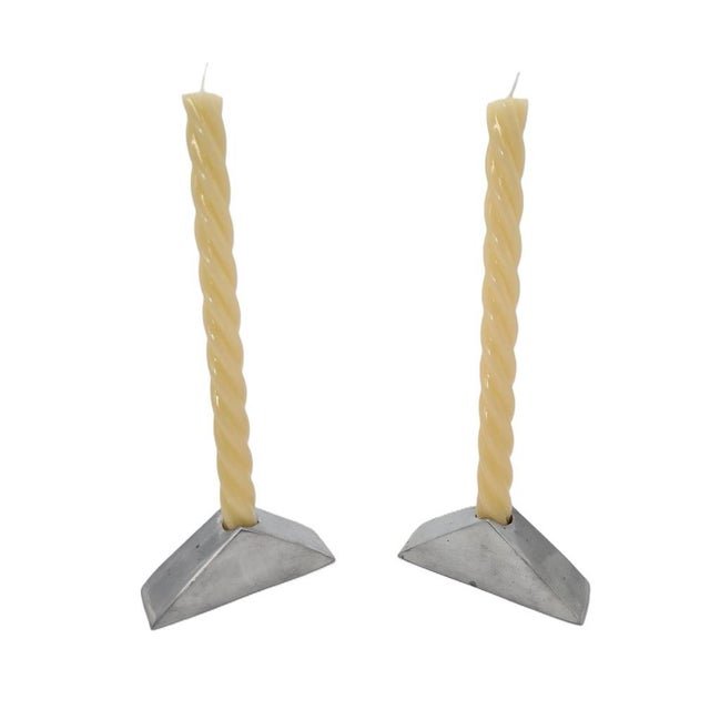 Modern Candlesticks in Polished Aluminium, 2000s, Set of 2 For Sale - Image 9 of 9