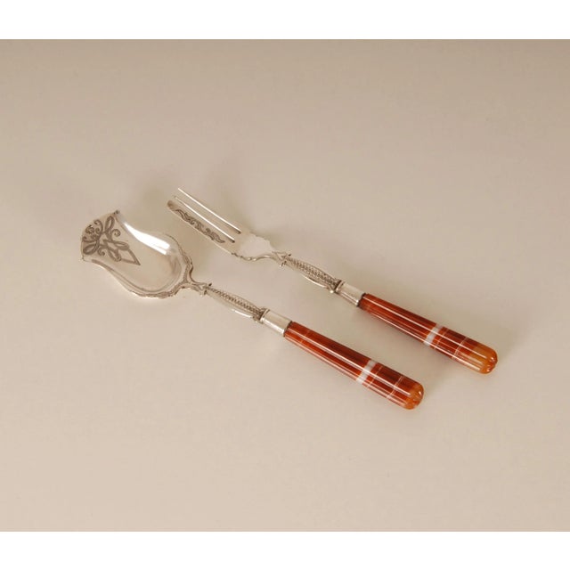 Victorian Flatware Silver Cutlery Agate Tableware Fork Spoon Ginger Cutlery Set- 2 Pieces For Sale - Image 10 of 11