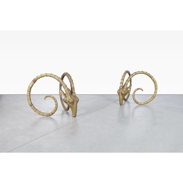 Alain Chervet Vintage Brass Ibex Rams Head Dining Table in the Style of Alain Chervet, 1970s For Sale - Image 4 of 12