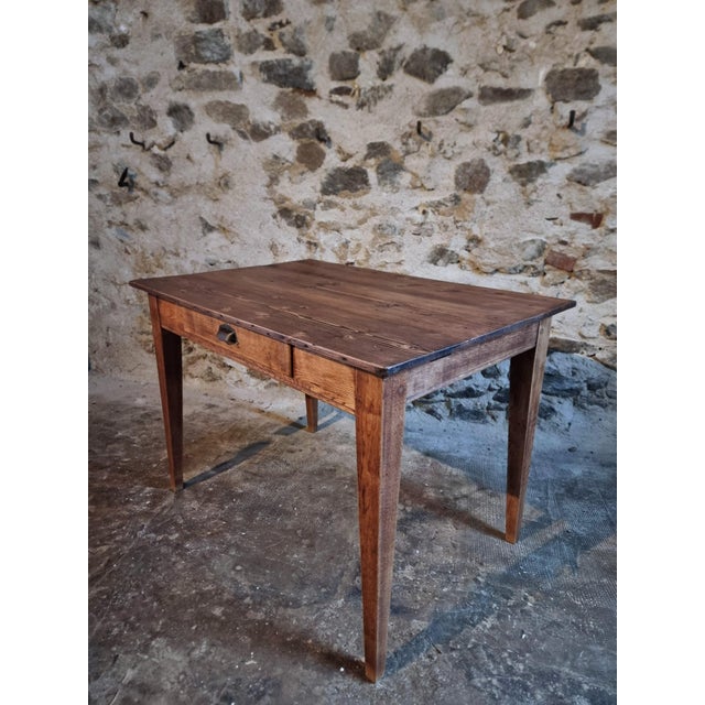 Rustic Antique French Table with Drawer, 1920 For Sale - Image 3 of 14