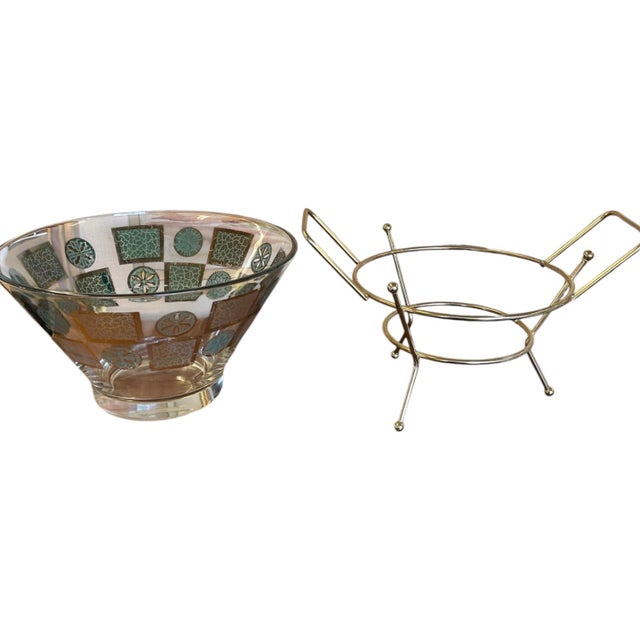 Vintage Mid-Century Modern Glass Serving Bowl With Gold-Tone Metal Stand. For Sale - Image 10 of 10