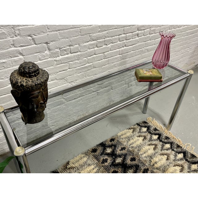 Chrome Mid Century Modern Chrome + Smoked Glass Console Table, C. 1960's For Sale - Image 8 of 9