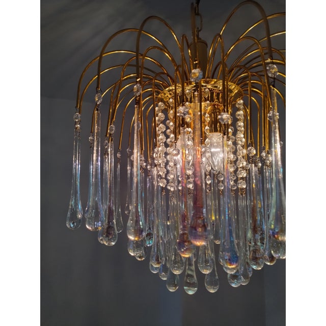 Murano Glass Teardrop Chandelier with Gilded Frame attributed to Paolo Venini, 1970s For Sale - Image 4 of 18