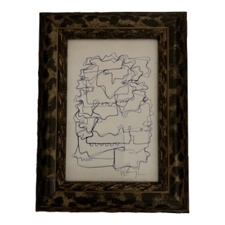 1980’s Original Wayne Cunningham Small Abstract Ink Drawing Tabletop Frame For Sale