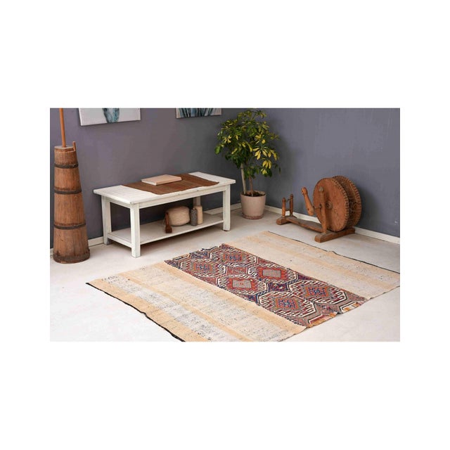 Embroidered Turkish Vintage Kilim Rug - 5`0″ X 6`1″ For Sale - Image 4 of 6