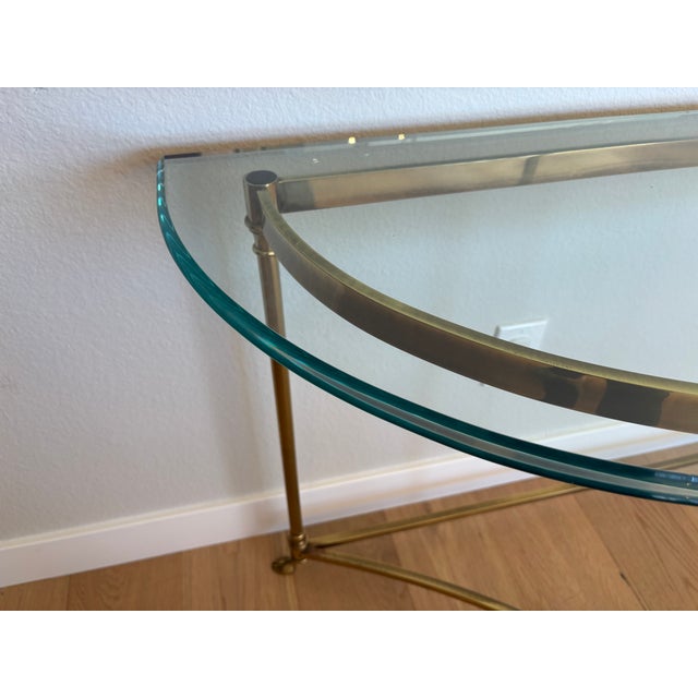 Vintage Italian Brass and Glass Demi-Lune Console Table For Sale - Image 12 of 18