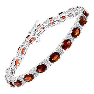 18 Carat Genuine Natural Garnet Tennis Bracelet 14 Karat White Gold For Sale