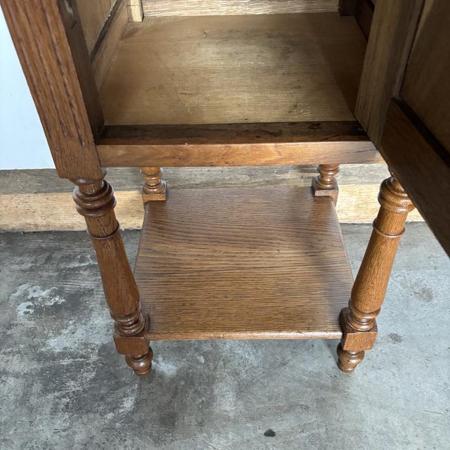 Vintage Oak Bedside Table with Marble Top, 1920s For Sale - Image 13 of 15