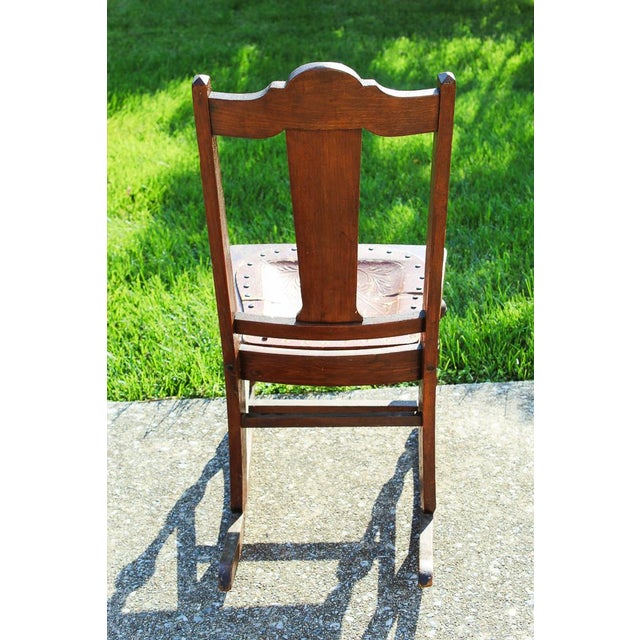 19th Century Queen Anne Sewing Rocker Rocking Chair with Leather Seat