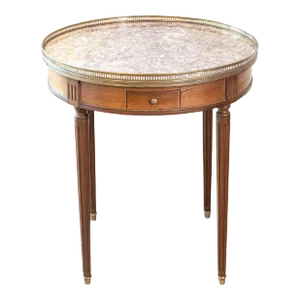 French Louis XVI Style 1890s Bouillotte Table with Marble Top and Brass Gallery