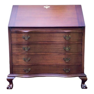1950s Mahogany Chippendale Style Secretary Desk With Claw and Ball Feet by Maddox For Sale