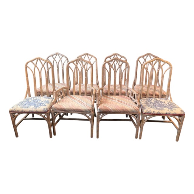 Vintage Henry Link Rattan Dining Chairs – Set of 8 (6 Side Chairs, 2 Armchairs) For Sale