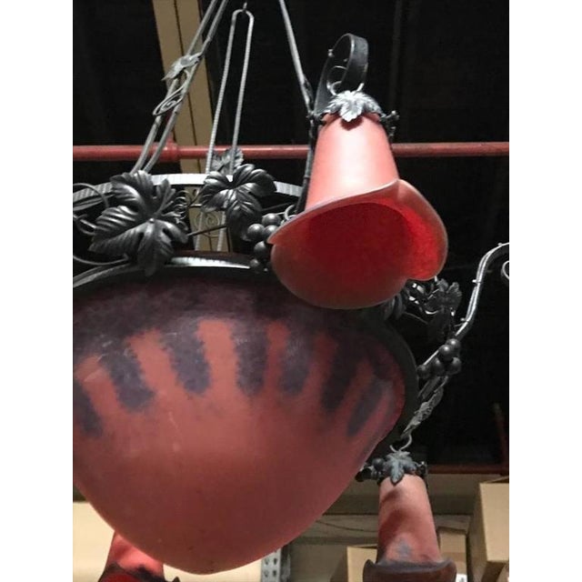 1940s French Art Deco Red and Blue Chandelier For Sale - Image 5 of 6