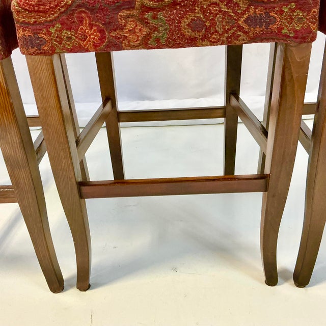 1980s Vintage Regency Empire Italian Boho Chic Upholstered Bar Stools - Set of 4. For Sale - Image 9 of 14