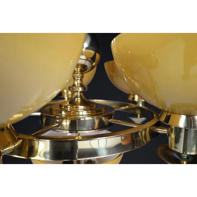 Metal Sculptural Italian Chandelier in Brass & Amber-Gold Opaline Glass, 1970s For Sale - Image 7 of 18