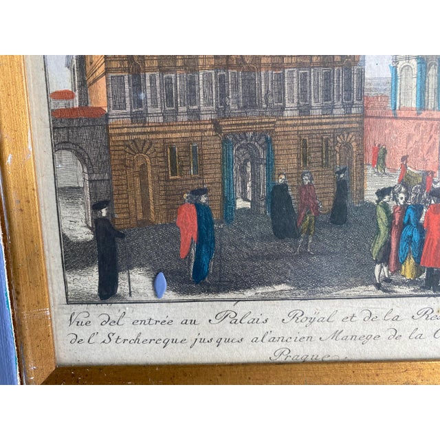 Early 18th Century 18th Century Hand Colored Engraving of the Royal Palace in Prague, Framed For Sale - Image 5 of 7