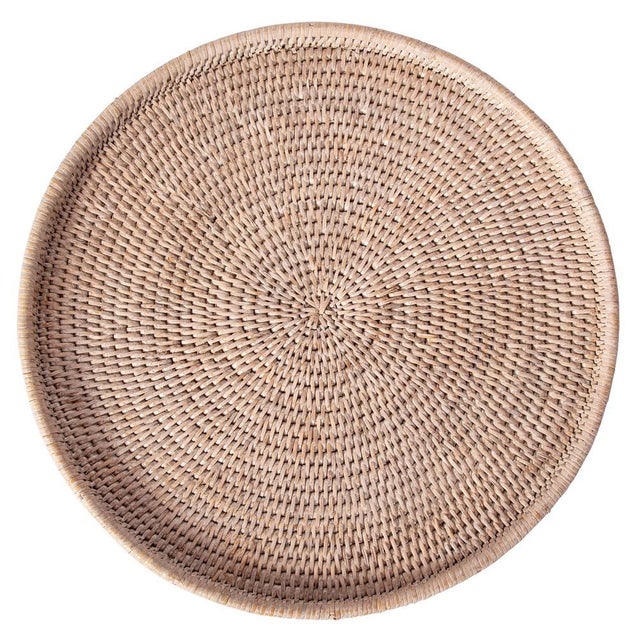 White Artifacts Rattan Round Flat Tray in White Wash - 14" For Sale - Image 8 of 8