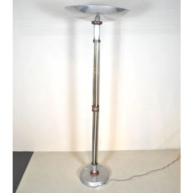 Copper French Aluminum, Glass, and Copper Floor Lamp, 1940s For Sale - Image 8 of 8