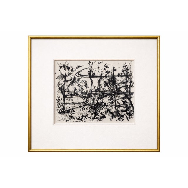 Paper Yves Commere, Abstract Chinese Scene, Ink Drawing on Paper, 20th Century For Sale - Image 7 of 7