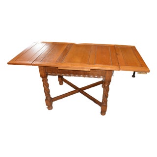 Early 1900’s English Oak Barley Twist Draw - Leaf Dining Pub / Tavern Extending Table For Sale