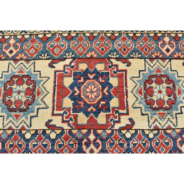 Textile Kazak Rug 7'10'' X 9'9'' Beige Wool Tribal Hand-Knotted Oriental Carpet For Sale - Image 7 of 12